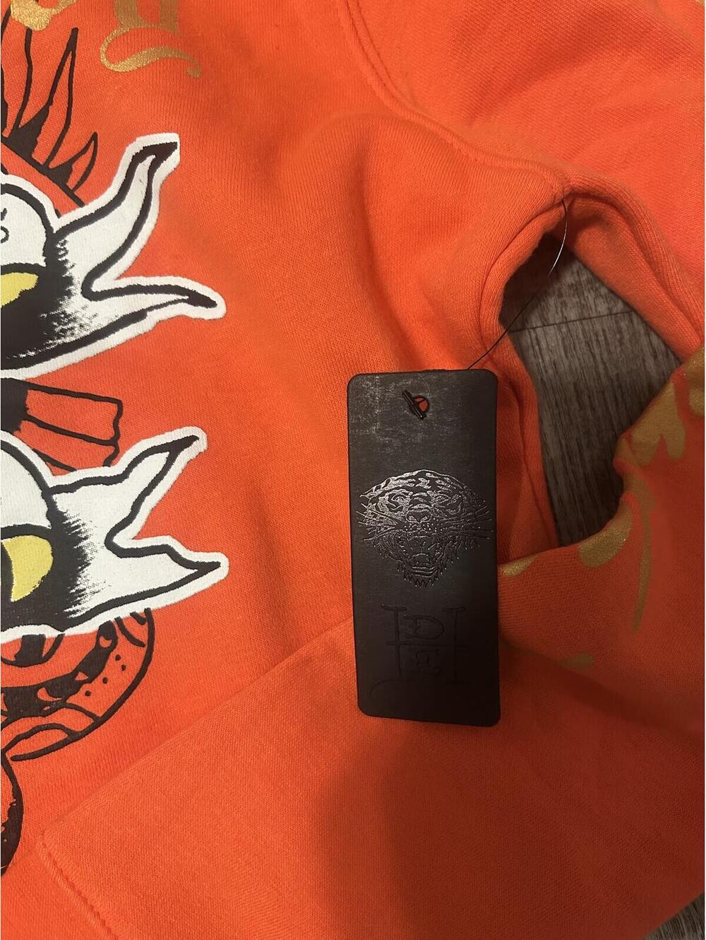 Ed Hardy Orange Tattoo Graphic Hoodie Size Large - Picture 4 of 5